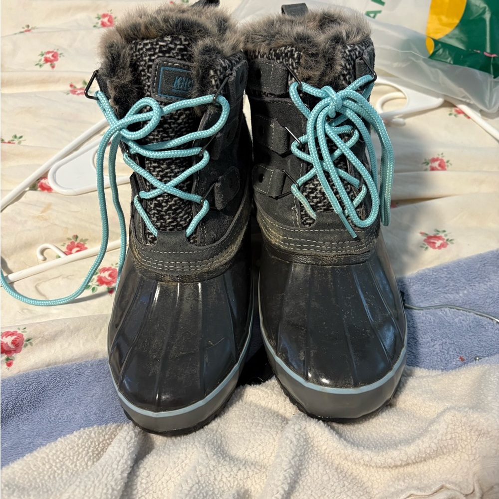 Gray and Blue Winter Boots